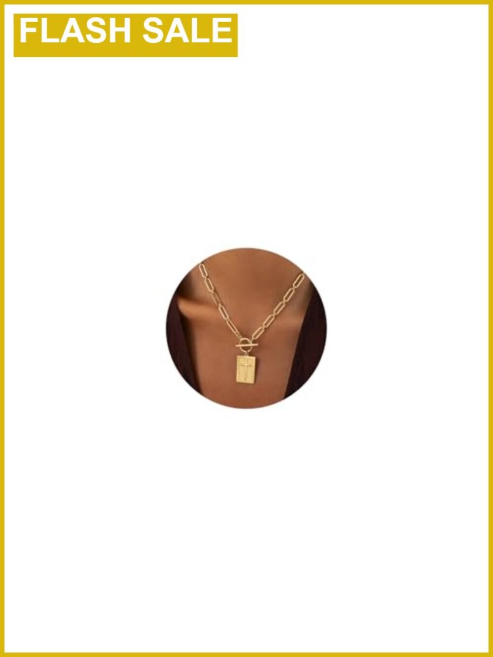 14K Gold Plated Toggle Cross Necklace Paperclip Chain